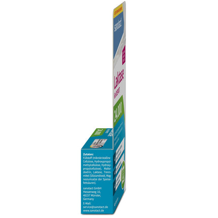 sanotact Lactase 24,000 6h DEPOT (40 laktāzes tabletes) • Laktozes tabletes ar depo efektu • Laktozes nepanesības un piena nepanesības gadījumā • Tūlītēja iedarbība un 6 stundu ilgstoša depo iedarbība
