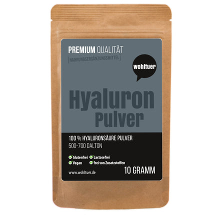 Wohltuer Premium Hyaluron Powder 10g - Tīrs hialuronskābes pulveris ar augstu devu, zema molekulmasa hialuronskābe, tīrs un vegāns - Hialuronskābes kosmētiskajam serumam, sejas krēmam un uztura bagātinātājam