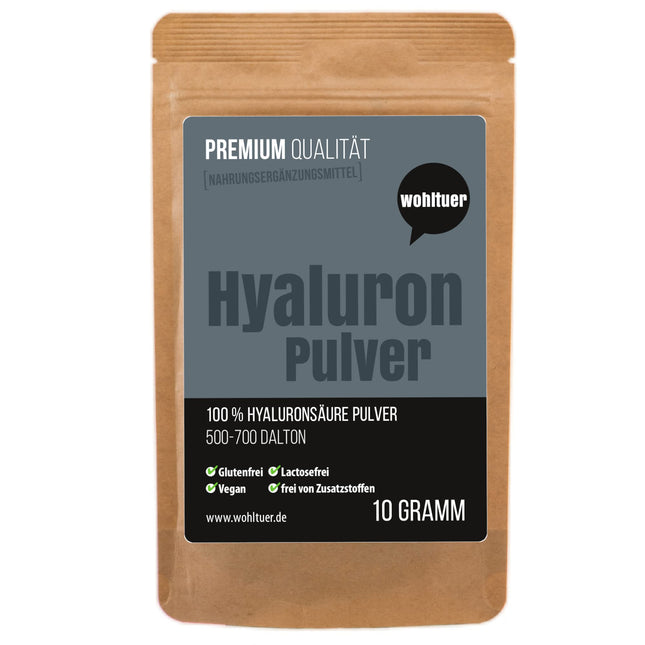 Wohltuer Premium Hyaluron Powder 10g - Tīrs hialuronskābes pulveris ar augstu devu, zema molekulmasa hialuronskābe, tīrs un vegāns - Hialuronskābes kosmētiskajam serumam, sejas krēmam un uztura bagātinātājam