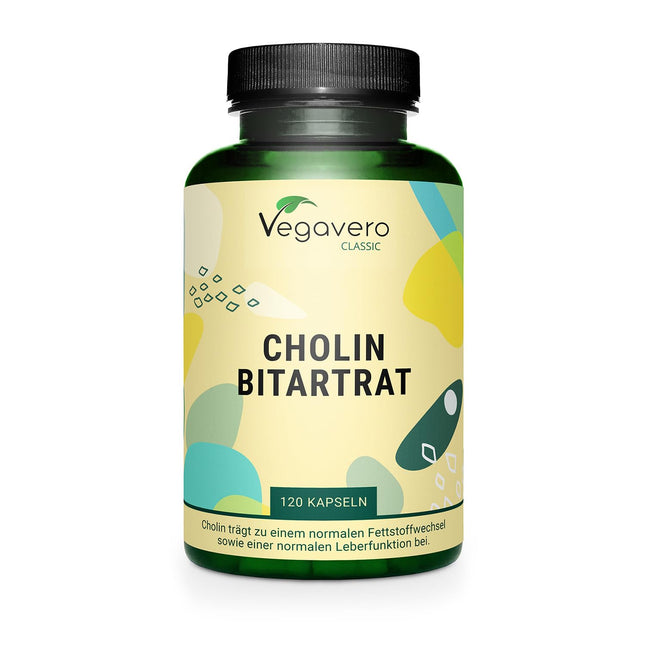 Holīna bitartrāta kapsulas | Augsta deva: 1400 mg holīna bitartrāta dienā | 4 mēnešu krājumi | Vācu produkcija | Laboratorijā pārbaudīts | Bez piedevām | 120 gabali | Vegāns no Vegavero®