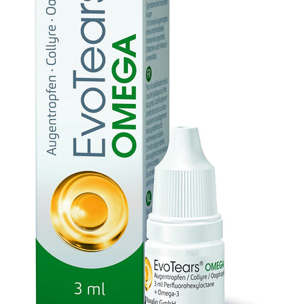 EvoTears® OMEGA acu pilieni sausām un iekaisušām acīm ar Omega 3 - unikāli, pateicoties perfluorheksiloktānam un bezūdens, 3 ml