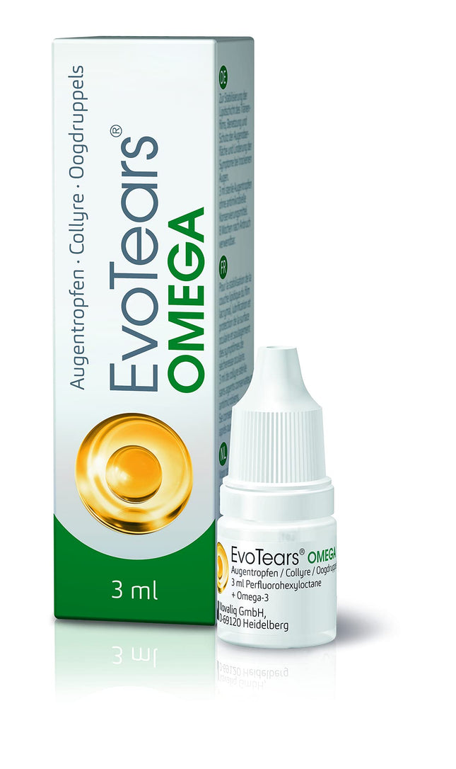 EvoTears® OMEGA acu pilieni sausām un iekaisušām acīm ar Omega 3 - unikāli, pateicoties perfluorheksiloktānam un bezūdens, 3 ml