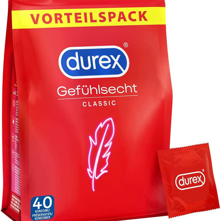 Durex Real Feel prezervatīvi, īpaši plāni prezervatīvi intensīvām sajūtām, 40 gabali