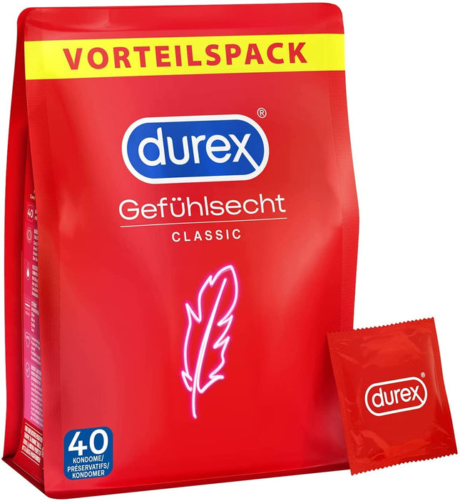 Durex Real Feel prezervatīvi, īpaši plāni prezervatīvi intensīvām sajūtām, 40 gabali