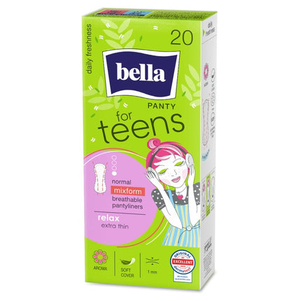 bella pusaudžiem paredzētā kastīte pirmajām menstruācijām ar ikdienas ieliktnīšiem (3 x 20 gab.) un Ultra higiēniskajām paketēm (3 x 10 gab.)
