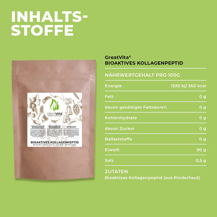 Bioaktīvais kolagēna pulveris 400g | Augstākās kvalitātes — tīrs pulveris | Hidrolizēts peptīdu tipa kolagēna proteīns - bez garšas, bez piedevām | GreatVita
