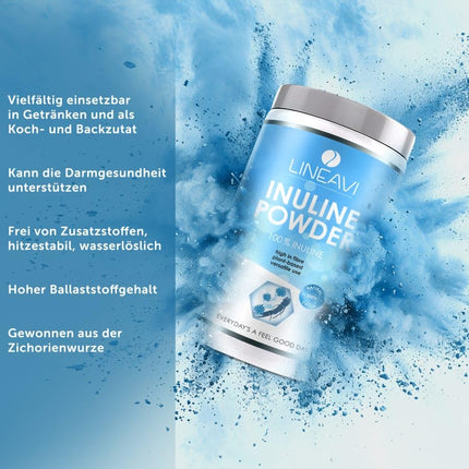 LINEAVI inulīna pulveris, 500 g Inulīna pulveris, zema kaloriju šķiedrviela no cigoriņu saknes (cigoriņi), zarnu flora, piemērots dzērieniem, ēdiena gatavošanai un cepšanai, ražots Vācijā