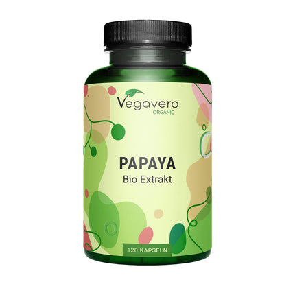Organiskās papaijas kapsulas Vegavero® | Augsta deva: 1400 mg ekstrakta | 120 gabali | 100% bioloģisks | Vegāns un bez piedevām | Laboratorijā pārbaudīts