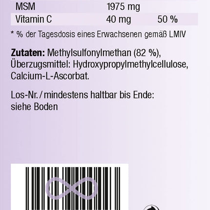 KOPP Vital® MSM | Kapsulas - vegānas | 92 g | 1 x 120 kapsulas | ar C vitamīnu | Organiski saistīts sērs | Bez glutēna | Bez laktozes | Aptiekas kvalitāte