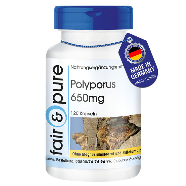 Fair &amp; Pure® - Polyporus 650mg - 120 kapsulas - Polyporus umbellatus - vegāns - bez magnija stearāta