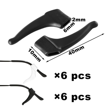 DIAONIAN 12 gabali 6 briļļu turētāju pāri ausīm, briļļu kājiņām, briļļu slīdēšanas aizbāznis, briļļu slīdēšanas aizbāznis, neslīdoši briļļu kājiņi, briļļu turētājs sportam, universāls, brillēm, saulesbrillēm, lasāmbrillēm