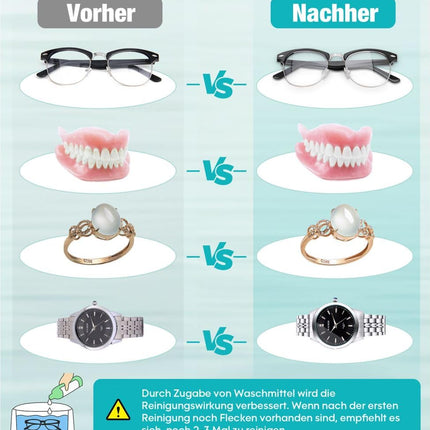 Gisaae ultraskaņas tīrīšanas ierīce 48000Hz briļļu tīrīšanas ierīce 660ml protēžu tīrīšanas vannas ar pulksteņu statīvu un tīrīšanas grozu brillēm, rotaslietām, pulksteņiem, monētām
