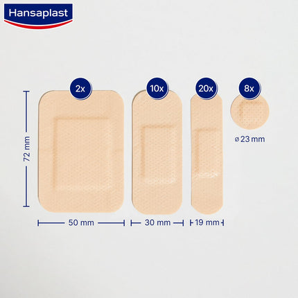 Hansaplast universālie plāksteri (40 strēmelītes), netīrumus un ūdeni atgrūdoši brūču plāksteri, plāksteru komplekts ar spēcīgu līmi un aizsardzību pret baktērijām