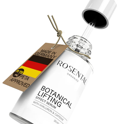 ROSENTAL ORGANICS dabīgs botāniskais liftinga efekta serums ar hialuronskābi un kofeīnu grumbu novēršanai - hialuronskābes sejas serums - mitrinošs serums - pretnovecošanās dabīgā kosmētika (30ml)