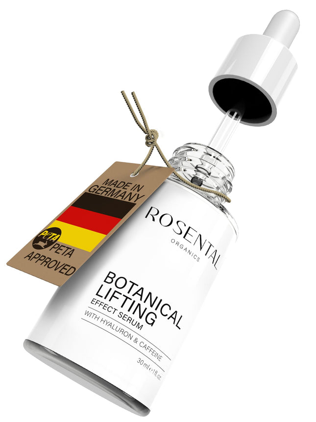 ROSENTAL ORGANICS dabīgs botāniskais liftinga efekta serums ar hialuronskābi un kofeīnu grumbu novēršanai - hialuronskābes sejas serums - mitrinošs serums - pretnovecošanās dabīgā kosmētika (30ml)