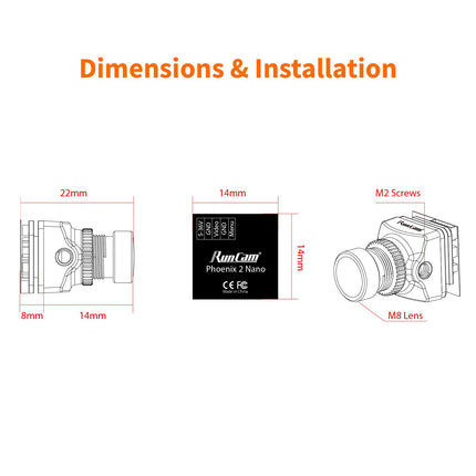 RunCam Phoenix2 Nano Freestyle FPV kamera 1000TVL 1/2" COMS sensors 2.1mm (M8) FOV 155° 4:3/16:9 PAL/NTSC pārslēdzams FPV droniem un kvadrokopteriem