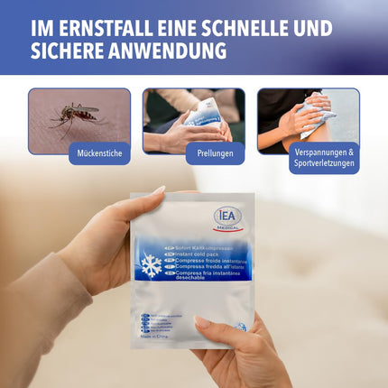 IEA medicīniskā tūlītējas saaukstēšanās komprese (15,3 x 12,7 cm) 10 gab. | Vienreizējās lietošanas ledus kompreses sasitumiem, kukaiņu kodumiem un citiem ievainojumiem | Viegli lietojami dzesēšanas spilventiņi | Daudzpusīga balta