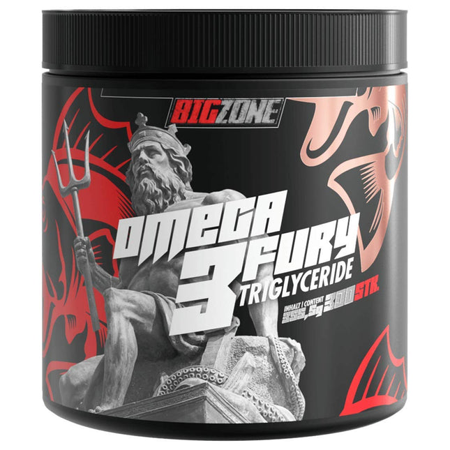 Big Zone Omega 3 Fury triglicerīdi. Augstas kvalitātes triglicerīdu forma. Bez pievienota E vitamīna. 500 mg EPA 250 mg DHA/vienā kapsulā. 300 kapsulas