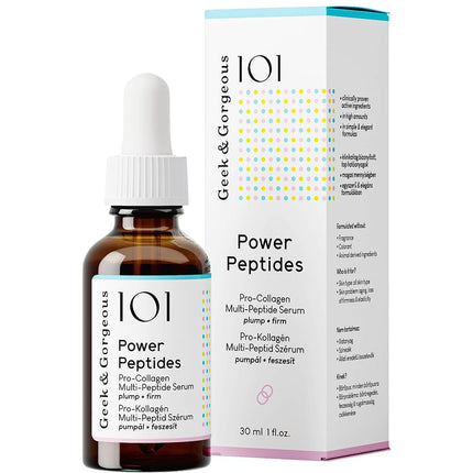 Geek &amp; Gorgeous Power Peptides serums – Ļoti efektīvs pretnovecošanās serums ar multipeptīdiem – Nostiprina ādu, samazina grumbas un uzlabo elastību – Veicina kolagēna ražošanu – 30 ml
