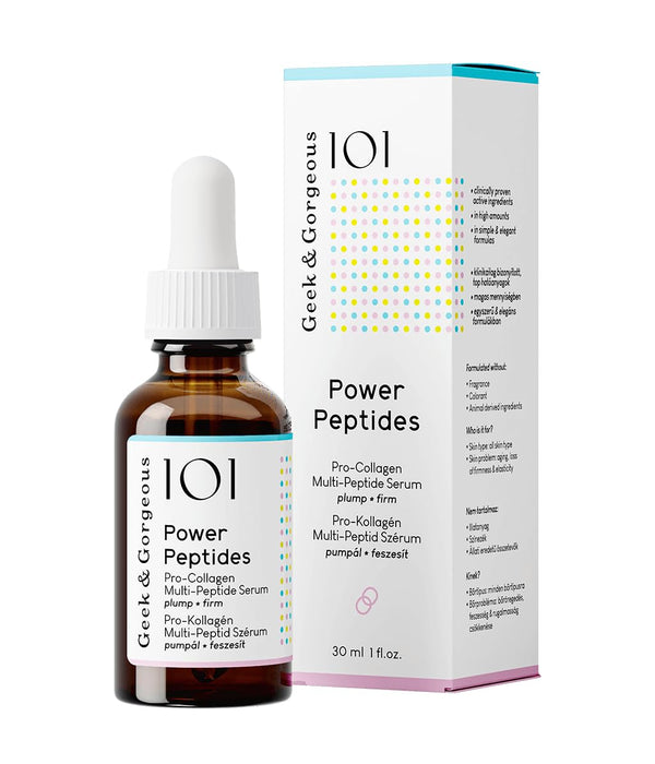 Geek &amp; Gorgeous Power Peptides serums – Ļoti efektīvs pretnovecošanās serums ar multipeptīdiem – Nostiprina ādu, samazina grumbas un uzlabo elastību – Veicina kolagēna ražošanu – 30 ml