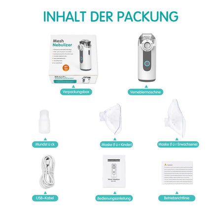 Inhalators bērniem, inhalators pieaugušajiem un bērniem, kluss smidzinātājs, pārnēsājamie inhalatori elpceļu slimībām, inhalators ar iemutni un 2 maskām - pelēks