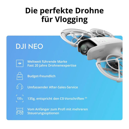 DJI Neo, mini drons ar 4K UHD kameru pieaugušajiem, 135 g sverošs pašlidojošs drons, kas seko jums, palaišana no rokas, objekta izsekošana, QuickShots, stabils video, iebūvēti propelleru aizsargi (bez kontroliera)