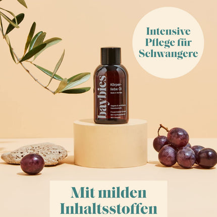 BAYBIES® Grūtniecības eļļa Ķermenim Mīlestība | Sertificēta dabīgā kosmētika | Vegānu masāžas eļļa striju novēršanai | 100 ml
