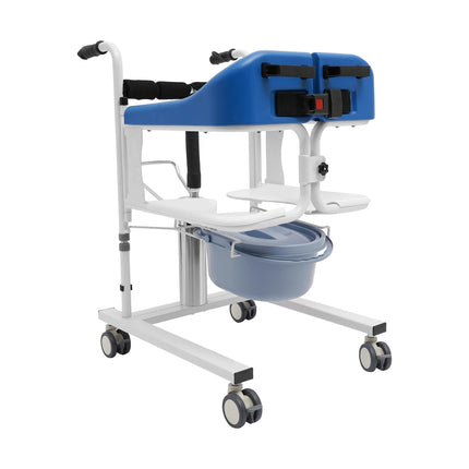MINRS hidrauliskais pacientu pacēlājs, pārvietošanas krēsls, dušas krēsls ar riteņiem līdz 90 kg, tualetes krēsls senioriem, 180° dalāms sēdeklis slimniekiem, vecāka gadagājuma sievietēm, invalīdiem, grūtniecēm, zils
