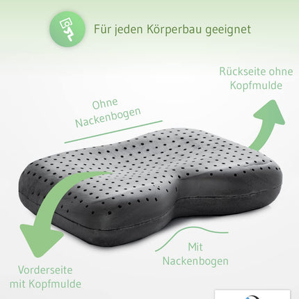 Ortopēdisks kakla atbalsta spilvens / sānu gulētāja spilvens NuMOON kakla mugurkaula spiediena mazināšanai, spilvens piemērots alerģijas slimniekiem, pretiekaisuma alvejas ekstrakts un bezmaksas otrais pārvalks