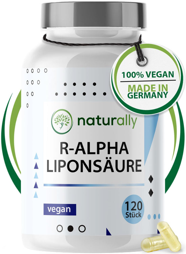 dabīgas R alfa lipoīnskābes kapsulas [120 kapsulas] – 300 mg augsta deva, vegāns, ražots Vācijā