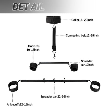 Sevenup Spreader Bar Bondage seksa rotaļlieta ar kakla apkakli, plaukstas locītavas un potītes aproču komplektiem, BDSM verdzības komplekts, regulējama rokudzelžu apkakle pieaugušiem pāriem