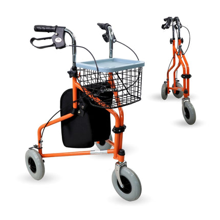 Mobiclinic, Caleta modelis, Rollators, Staigulīši senioriem un cilvēkiem ar invaliditāti, Ar 3 riteņiem, Salokāms staigāšanas palīglīdzeklis, Tērauds, Regulējams, Grozs, Pārnēsāšanas soma, Bremzes uz svirām, Oranžs