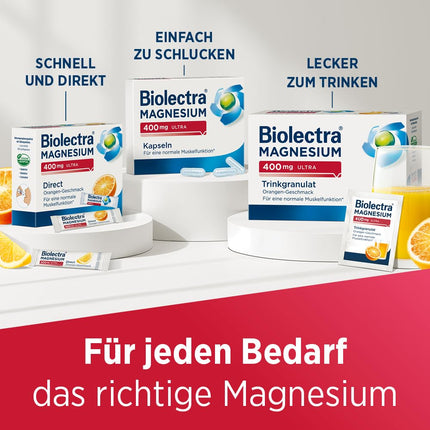 Biolectra Magnesium 400 mg Direct Sticks Orange, 60 gabali: Normālai muskuļu funkcijai pastiprinātas nepieciešamības gadījumos, Magnesium Direct Sticks, augsta deva
