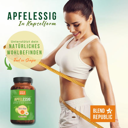 BLEND REPUBLIC® 180 x ābolu sidra etiķa kapsulas, augstas devas un dabīgas | 1000 mg ābolu sidra etiķa vienā dienas devā | Vegāns un laboratorijā pārbaudīts | Ābolu sidra etiķis | 3 mēnešu piegāde