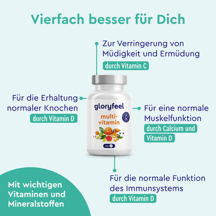 Multivitamīni augstā devā - 450 tabletes - vērtīgas minerālvielas un visi AZ vitamīni - 15 mēnešu krājumi - atbalsta imūnsistēmu* - laboratoriski pārbaudīts, ražots Vācijā bez piedevām