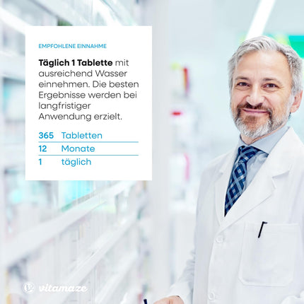 Augstas devas biotīns 10 000 mcg + selēns + cinks matu augšanai, ādai un nagiem, 365 vegānas tabletes 1 gadam, uztura bagātinātājs bez piedevām, ražots Vācijā