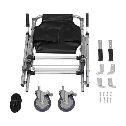 VonVVer kāpņu krēsls senioriem, salokāms, celtspēja 160 kg - evakuācijas krēsls kāpnēm ar drošības jostām, kāpņu pacēlājs, kāpņu kāpējs, ratiņkrēsls, avārijas kāpšanas ratiņkrēsls (melns)