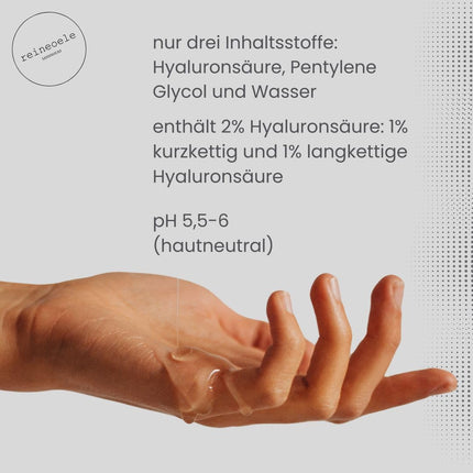 Tīrs hialuronskābes serums, augsta deva, vegāns, piemērots dermarolleram, bez alkohola, jutīgai ādai, 50 ml stikla pudelīte, tīras eļļas, Hyaluron Pur No20