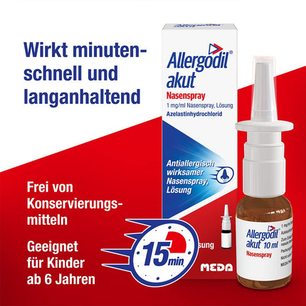 Allergodil akūts deguna aerosols: Azelastīna aerosols siena drudža un nesezonāla alerģiska rinīta ārstēšanai, 1 mg/1 ml šķīdums, 10 ml
