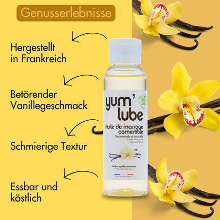 Yum'Lube | Seksa un erotiskā masāžas eļļa eļļa masāžai un intīmai lietošanai | Ķermeņa eļļa ar vaniļu | Masāžas eļļa intīmai eļļai, kas piemērota kā seksa eļļa | Masāžas eļļa intīmajai zonai un masāžas eļļa seksam intīmajā zonā