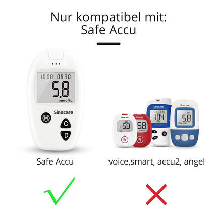 sinocare Safe-Accu asins glikozes testa strēmeļu komplekts, 50 asins glikozes testa strēmeles (tikai Safe-Accu asins glikozes mērītāja testa uzvarētājam)