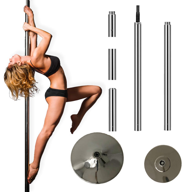 TRUTZHOLM Pole Dance Professional melnā vai hromā, apm. 231–274 cm Ø 45 mm Statiskā un vērpšanas vingrošana bez urbšanas Fitness (sudraba krāsā)