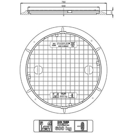 STABIFLEX vāks BASIC-600kg-1. tips (ar padziļinātiem rokturiem), lūkas vāks, lūkas vāks, cisternas vāks, viegla plastmasa, cisternas vāks