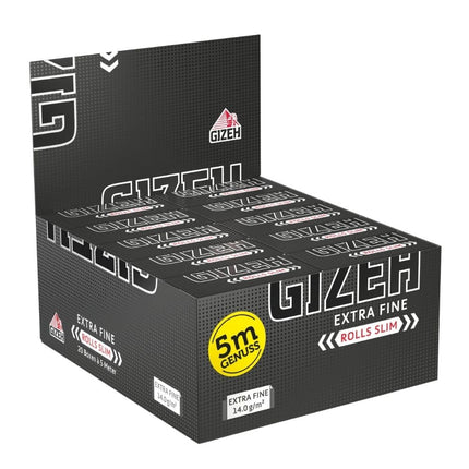 GIZEH BLACK Rolls Slim - ruļļpapīri atsevišķos garumos - 5 metri King Size Slim papīra - 20 augstākās kvalitātes ruļļpapīru iepakojums (14 g/m²)