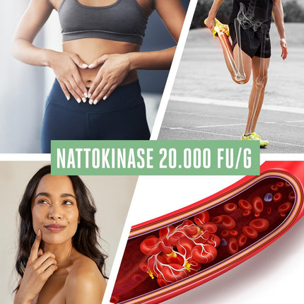 Vitabay Nattokināzes kapsulas ar augstu devu 20 000 FU - liposomālas un vegānas - 180 Nattokināzes kapsulas - enzīms Natto fermentētās sojas pupiņās - Nattokināzes tabletes ar augstu devu Natokināze L