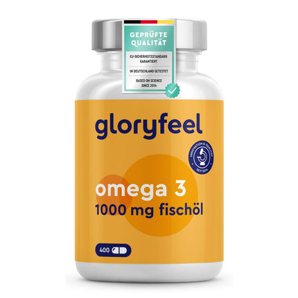 Omega 3 400 kapsulas (+1 gads) - 1000 mg zivju eļļas vienā kapsulā - Neaizvietojamās Omega 3 taukskābes ar EPA un DHA - Ilgtspējīga zveja, laboratorijā pārbaudīta, ražota Vācijā bez piedevām