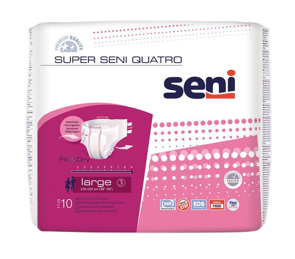 Super Seni Quatro - liels izmērs - 4200 ml - PZN 03151082 (6 x 10 gabali)