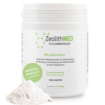Zeolite MED detoksikācijas pulveris 400g, medicīnas ierīce, aptiekas kvalitāte, salīdzināšanas uzvarētājs, detoksikācijas procedūra, vulkāniskie minerāli, dziedinošais māls