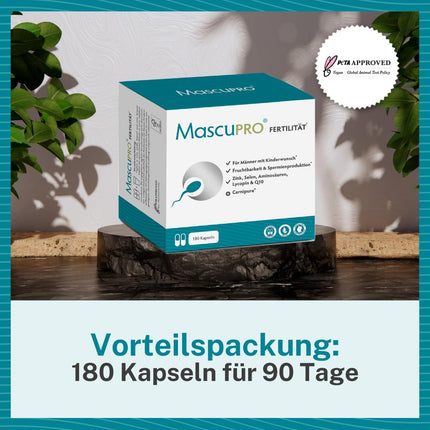 MascuPRO Auglības Vīrietis | vegāns | Auglība + Spermas ražošana | 60 kapsulas | Cinks, selēns, L-karnitīns, L-arginīns | Auglības tabletes