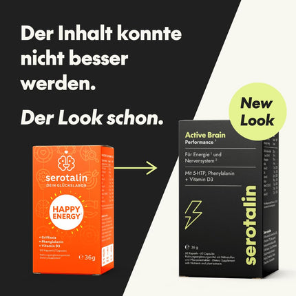 serotalin ORIGINAL HAPPY ENERGY kapsulas | +Griffonia +D3 vitamīns lielā devā +B12 +B6 +Fenilalanīns +Cinks +Hroms +Kofeīns | 100% vegānisks un ražots Vācijā | 2 mēneši